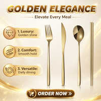 Ensemble de couverts de luxe couleur or royal en acier inoxydable SS304 durable, couteau et fourchette pour restaurant