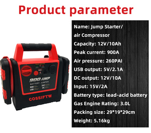 Avviatore di Emergenza con Batteria al Piombo-Acido, Stazione di Alimentazione 10000mAh con Cavi di Avviamento e Compressore d'Aria Portatile - Product Image 6