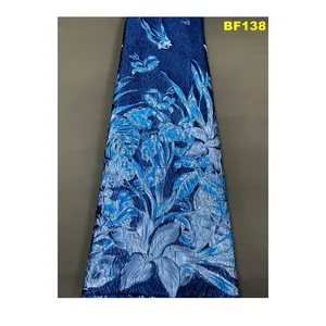 New arrival royal blue African Embroidery Bazin Riche Brocade Fabric