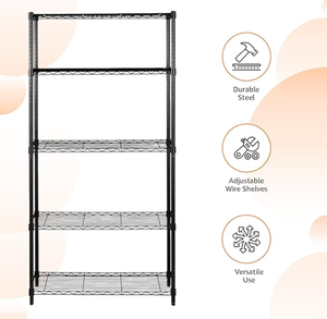 Estante de Arame Ajustável de Aço Inoxidável com 5 Níveis, Certificada NSF, Unidade de Armazenamento Comercial, Preta - Product Image 3