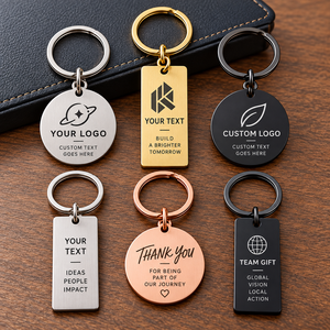 Porte-clés en métal gravés sur mesure, cadeau d'entreprise personnalisé, porte-clés ronds et rectangulaires en acier inoxydable de luxe, cadeau promotionnel - Product Image 1