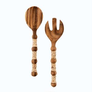 Ensemble d'ustensiles de service en bois d'acacia avec poignée blanche moderne, fait à la main, bois de manguier naturel, qualité supérieure, finition satinée - Product Image 5