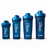 Bouteille shaker de sport en plastique PP sans BPA, avec impression de logo personnalisé, 400 ml, 600 ml, 800 ml, 1000 ml, noire, avec boule mélangeuse