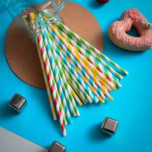 Wholesale High Quality Eco-Friendly Disposable Bubble Tea Straw Coffee Cup Straw White Dot Pattern Kraft Paper Colorful Straws