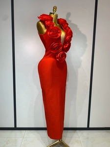 Nuovo Abito Elegante da <span class=keywords><strong>Donna</strong></span> per Feste e Club, Senza Maniche, Aderente, con Fiori 3D, Lussuoso per Celebrità e Compleanni - Product Image 2