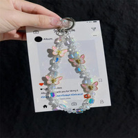 Lanière de téléphone portable premium en perles de cristal papillon, porte-clés détachable, pendentif de sac pour femme, multicolore, logo personnalisable
