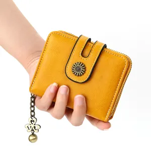 Hot Selling Fashion Multifunction Organ Card Holder Chain Pendant Wholesale Cheap PU Leather Short Card Wallet for Girls