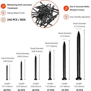 Black Cement Steel <b>Nails</b> Assortment Kit 6 Sizes 2/3 To 2 Inch Heavy Duty Flat Head Concrete <b>Nails</b> Black Oxide Coated - Product Image 2
