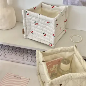 Quilted Plaid Bow Women's Sundries <b>Storage</b> Cases <b>Small</b> Cosmetic Bags Ladies Large Capacity Cotton <b>Box</b> Pouch Female Handbags - Product Image 3