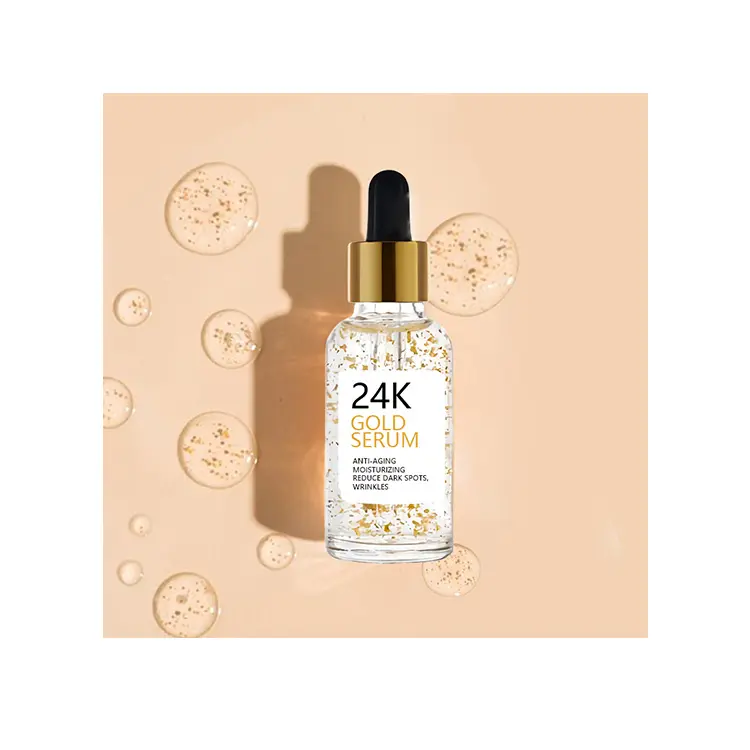 Label Pribadi Kualitas Bagus Hyaluronic Anti Penuaan Pelembab Serum Emas 24K