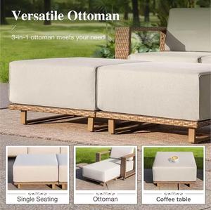 Dwoo 8 cái không thấm nước mây khung nhôm Patio cắt cuộc trò chuyện sâu chỗ ngồi sofa Set với đệm - Product Image 3