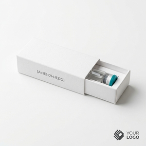 Caja plegable de lujo Elite Nano-Drawer para un solo frasco de péptidos, con sello VOID plateado y cartón mate color marfil, para muestras de 2ml y 3ml. - Product Image 2