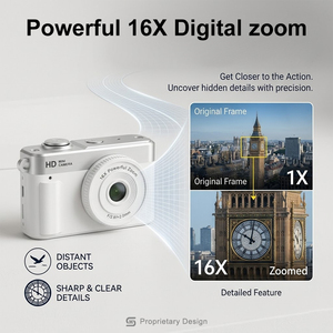 Mini caméra HD 1080P, petit caméscope numérique, zoom 16X, batterie rechargeable, écran IPS, appareil compact pour projets scolaires - Product Image 2