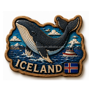 Imán de nevera de madera de alta calidad con diseño de aldea islandesa, recuerdo personalizado de la isla de la avesa ártica, imán de madera de 3 capas, recuerdo de Djupivogur, Islandia - Product Image 6