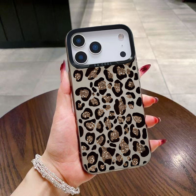 Glitter Gold Leopard Printing Electroplated Silver Key TPU PC Mobile Phone Cover Case for Iphone Xs Max 11 12 13 14 15 16 17 Air