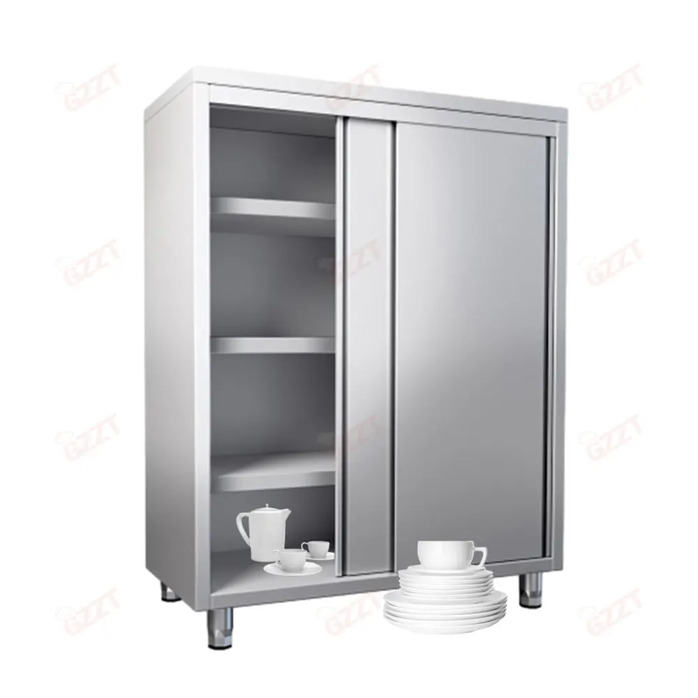 Customized Stainless Steel Kitchen Bench Cabinet Food tray Table settings Cooking utensil Upright Sliding Doors Storage Cabinet