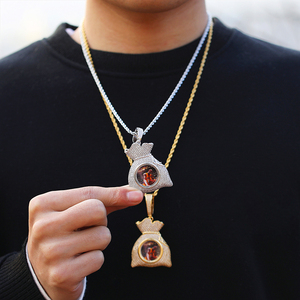 Gioielli Hip-Hop <span class=keywords><strong>medaglioni</strong></span> di memoria pendenti ghiacciati CZ Cubic Zirconia foto collana borsa <span class=keywords><strong>per</strong></span> soldi collana con ciondolo immagine personalizzata - Product Image 2