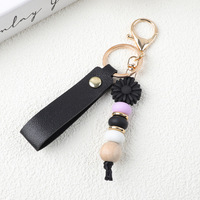 En gros, Porte-clés personnalisé en PU motif petite marguerite, avec cordon de perles en silicone, pendentif de sac, breloque de sac, bracelet, anneau porte-clés