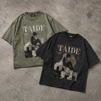 Kaos Oversize TaiDe CPSIA Compliant 280GSM Acid Wash dengan Grafis Poster Vintage Emo Boy Dua Warna, Logo Custom OEM ODM Grosir Pria