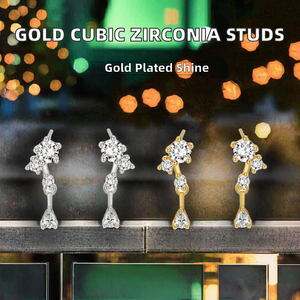 Modernos Pendientes de Plata de Ley S925 con Diseño de Flor |   Joyería de Estilo Coreano Chapada en Oro con Circonita Cúbica para Mujer, para Aniversario o Fiesta - Product Image 2
