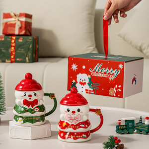Joli design, bonne qualité, tasse à boire en céramique de Noël avec poignée et couvercle - Product Image 3