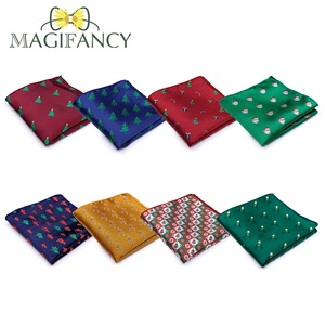Mode chaud noël Jacquard <span class=keywords><strong>mouchoir</strong></span> 22cm <span class=keywords><strong>arbre</strong></span> cerf Polyester hommes poche carré smoking costume mariage fête accessoire cadeau - Product Image 1