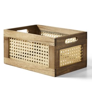 Homes & Gardens Small Wood And Poly Rattan Cane Weave Storage Crate