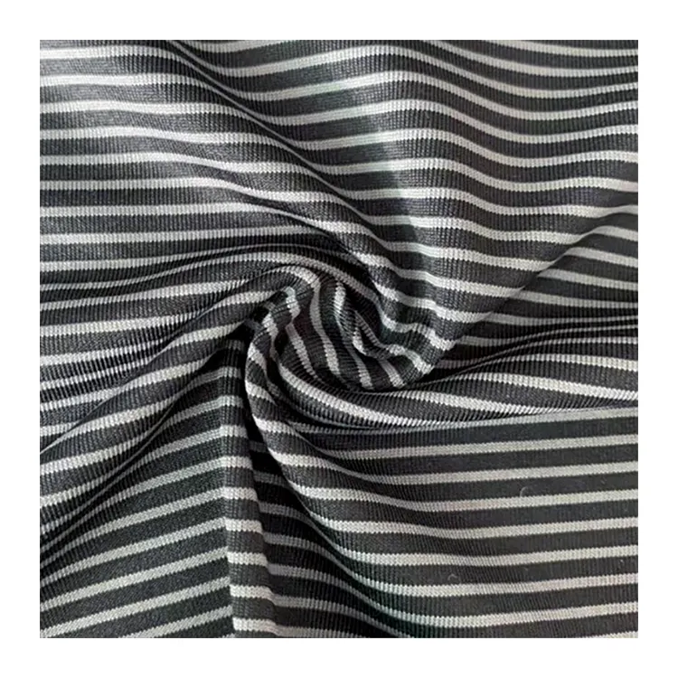 wholesale economical black and white stripe spandex stretch fabric 88 polyester 12 spandex shirt fabric stock lot