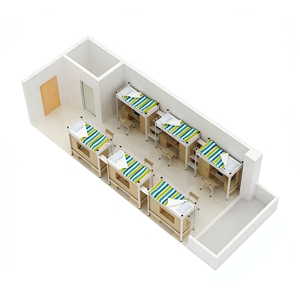 School University Dormitory <strong>Bed</strong> Furniture Metal Double <strong>Loft</strong> <strong>Bed</strong> <strong>Frame</strong> with Wardrobe Study Desk &amp; Storage Cabinet for 2 Students - Product Image 4