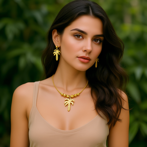 <b>Palm</b> <b>Tree</b> <b>Necklace</b> and Earrings Set Sustainable Gold Plated Stainless Steel Trendy Fashion Jewelry for Women - Product Image 3