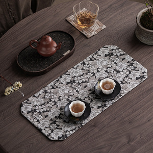 Chinese Style Brocade Floral Tea Table Runner Zen Theme Washable Heat Insulating Mat for Tea Ceremony - Product Image 3