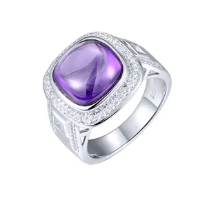 Anillo de piedras preciosas moradas de moda al por mayor, joyería fina de alta calidad de Plata de Ley 925 para mujer