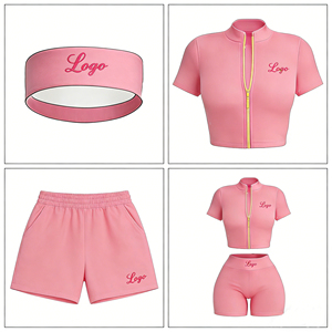 Fabricant de vêtements - Ensembles de sport pour femmes - Vêtements de rue - Chemises à manches courtes zippées et shorts - <span class=keywords><strong>Ensemble</strong></span> de 3 pièces - Tenues de sport pour la salle de sport - Product Image 2