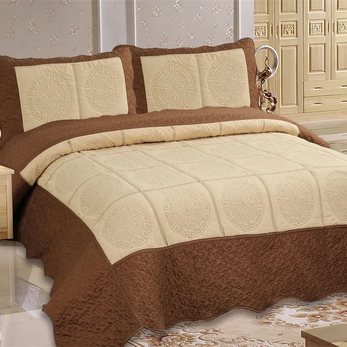 Quilted edspread Set Embroidery Quilts Microfiber Comforter Sets 3pcs Quilt Colcha Coverlets Bedding Home