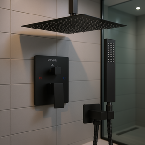 Vevor - Juego de Grifería de Baño Moderno con Soporte de Pared y Monomando, Color Negro Mate, con Cabezal de Ducha Cuadrado - Product Image 2