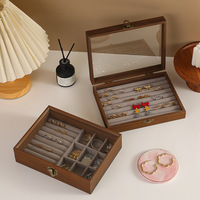 Boîte de rangement pour bijoux en bois de pêche avec fenêtre transparente, compartiments multifonctionnels, anti-poussière, boîte de présentation, organisateur de cadeaux