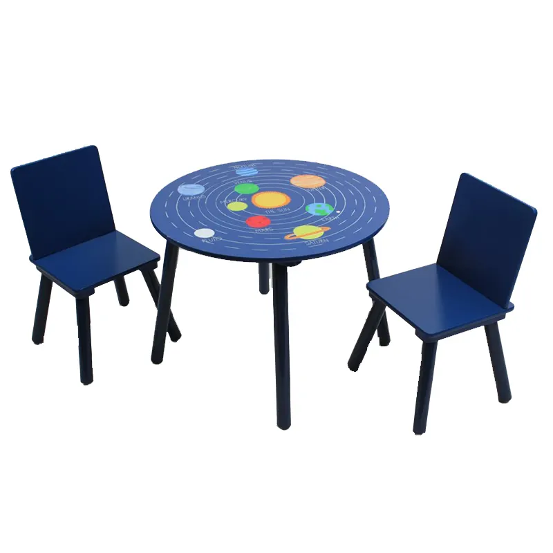 Mobilier de salle de jeux en bois pour enfant en bas âge, ensemble de Table et de chaise ronde d'astronaute bleu
