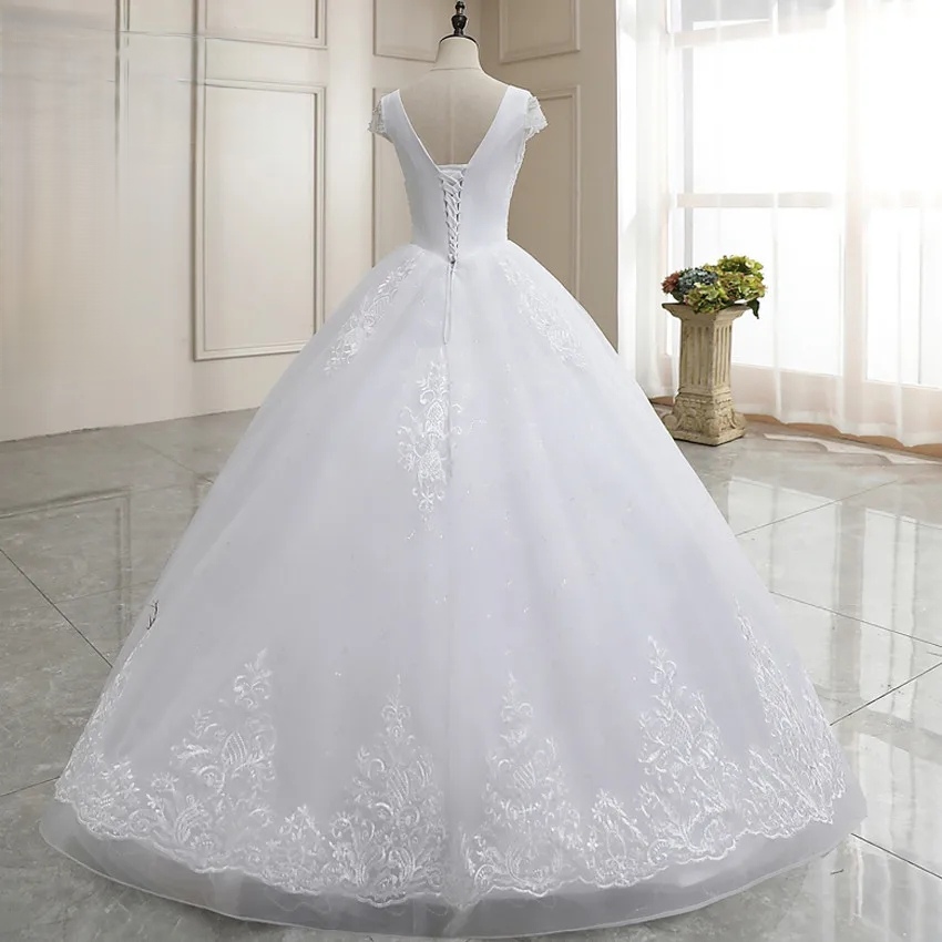 2024 Elegant Princess Wedding Dress Capped Short Sleeves Pearl Beaded Lace  Appliques Corset Open Back Floor Length Wedding Gown| Alibaba.com