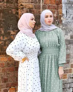 Grosir Gaun Panjang Polka Dot Pinggang Kecil Segar Malam Islami Gaun Jilbab Wanita Abaya Gaun Muslim
