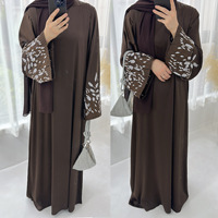 Abaya de Haute Qualité Broderie Nida Arabe pour Femmes Musulmanes Robe Décontractée en Polyester Douce pour Mariage et Fête 0,55kg