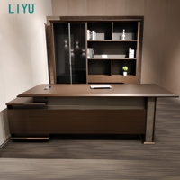Bureau de direction en placage de noyer avec tiroirs de rangement et pieds en métal pour mobilier de bureau de direction