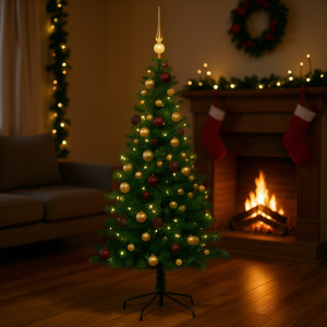 Sapin de Noël artificiel vert pré-éclairé de 70,87 pouces en PVC et métal avec 500 à 1000 lumières LED chaudes, base autoportante pour intérieur - Product Image 2