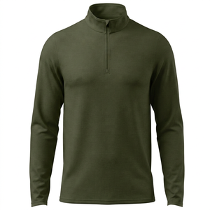 Haut tricoté vert olive pour homme à col montant et fermeture éclair quart de tour, coupe droite, couleur unie, idéal pour l'automne - Product Image 1