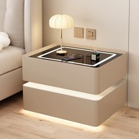 Table de chevet flottante intelligente moderne avec lumière LED, chargement sans fil, 2 tiroirs, meuble de rangement pour chambre à coucher, pack de meubles personnalisés OEM