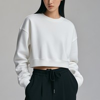 Sweat-shirt court pour femme, coupe ample, 500 g/m², 100 % coton, non doublé, avec logo brodé personnalisé, pour la mode streetwear