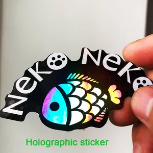 Etiqueta adesiva de laser holográfica prateada brilhante à prova d'água resistente a UV com logotipo personalizado etiqueta holográfica com glitter cortado