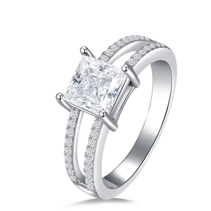 Anel Feminino de Diamante Cultivado em Laboratório, Joia Fina em Prata Esterlina S925 com Revestimento em Ródio, Anel de Moissanite Quadrado para Mulheres - Product Image 4