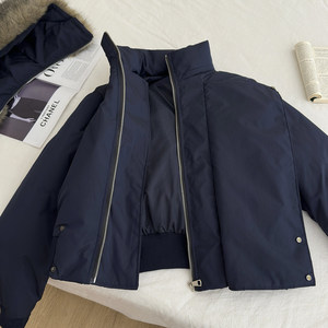 Veste courte à capuche en duvet avec col en fourrure de renard bleu pour femmes, manteau d'hiver pour femmes de <span class=keywords><strong>petite</strong></span> <span class=keywords><strong>taille</strong></span> - Product Image 5