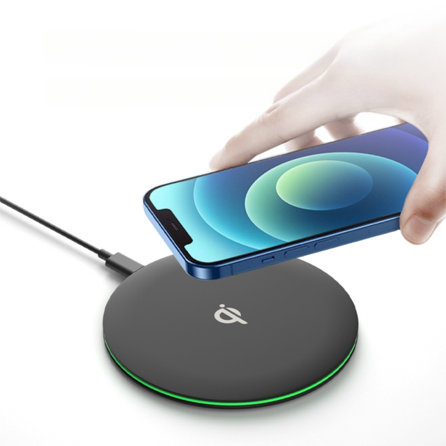 Ultra Slim 15W Qi Smart Phone Wireless Charger with Ambient Indicator Light Universal for Android Phone and iPhone OJD-Q101
