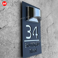 Plaque d'adresse solaire éclairée à LED pour numéro de maison, rue, jardin, allée, porte solaire, plaque d'immatriculation avec lumière